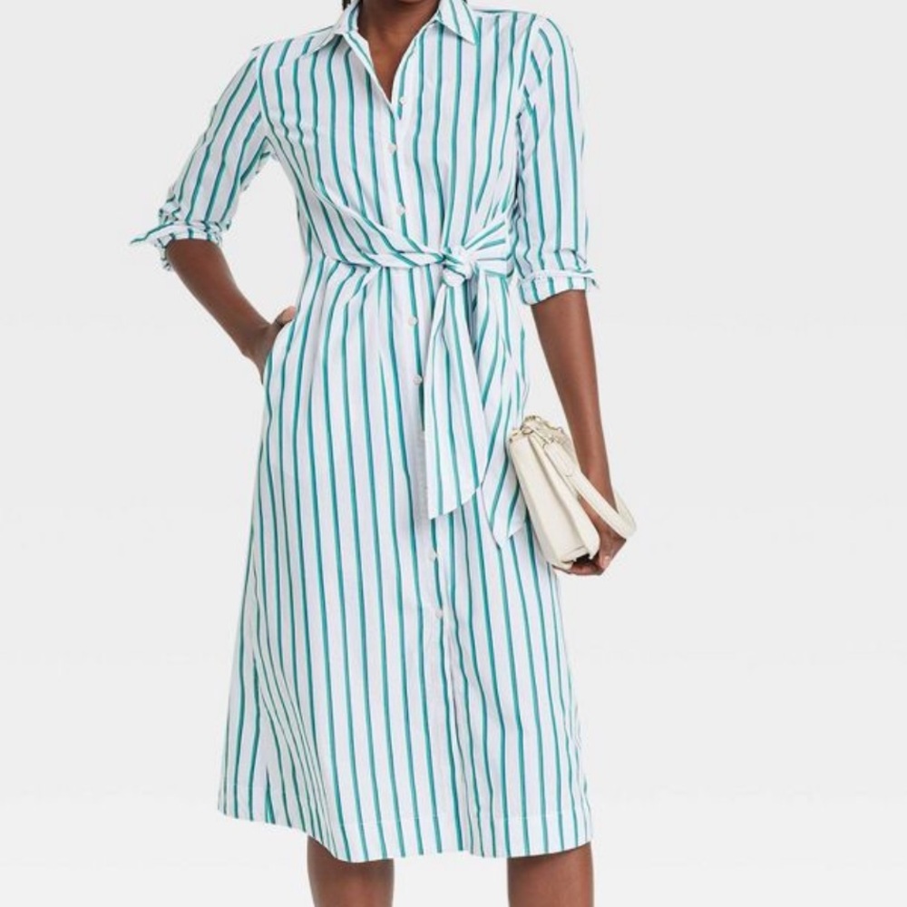 Universal Thread Teal and White Striped Long Sleeve Dress